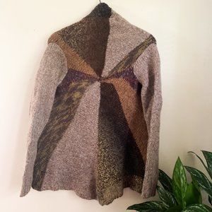 Fairy Grunge Patchwork Kenar Alpaca Wool Pinwheel Open Cardigan Shrug Sweater